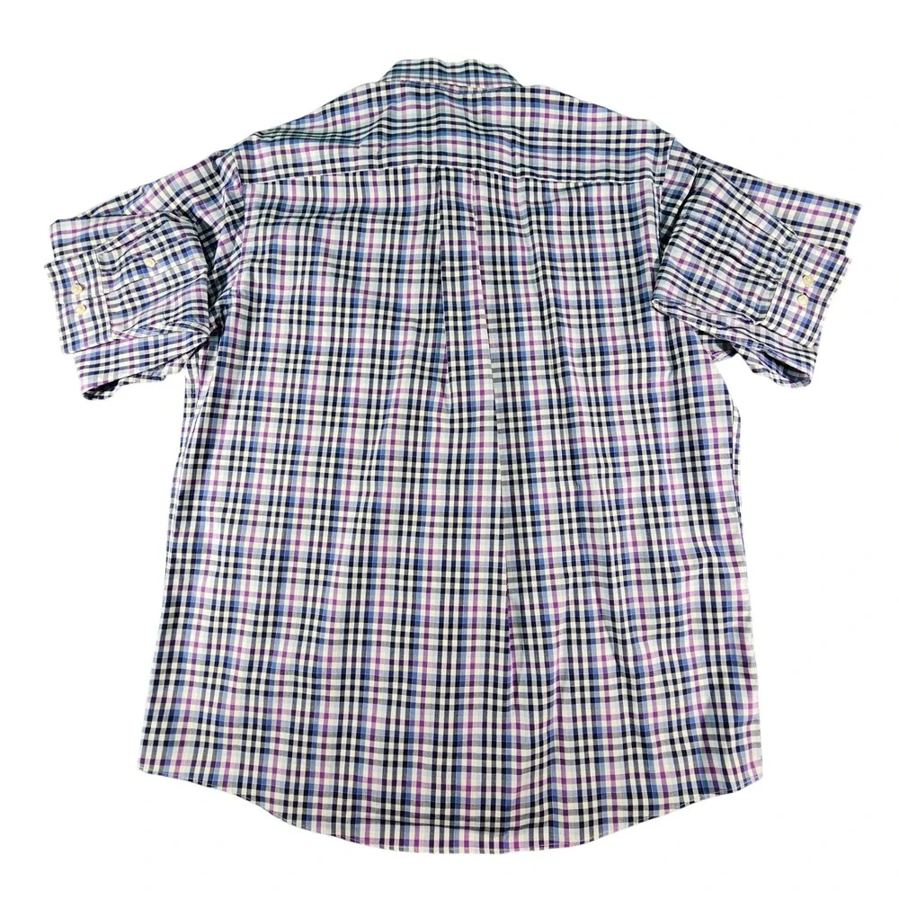 Jos. A. Bank Traveler's Collection Shirt Mens Large Purple Blue Plaid L/S Cotton